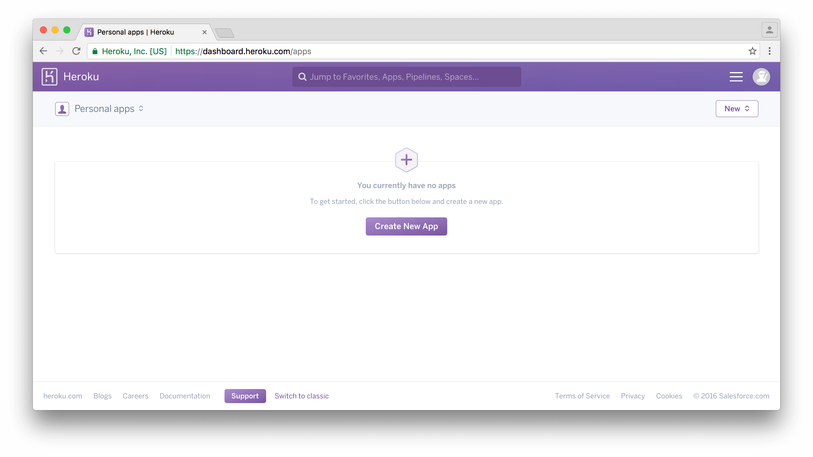 Create a new app on Heroku to deploy Node.js